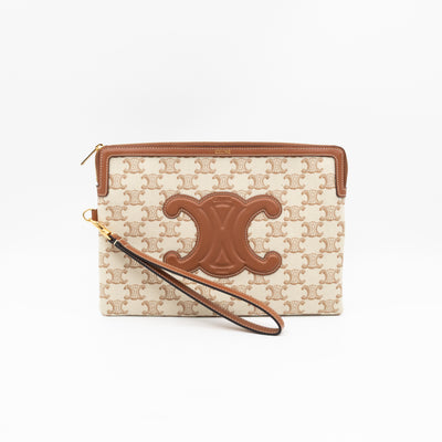 Small Pouch With Strap White Triomphe Canvas