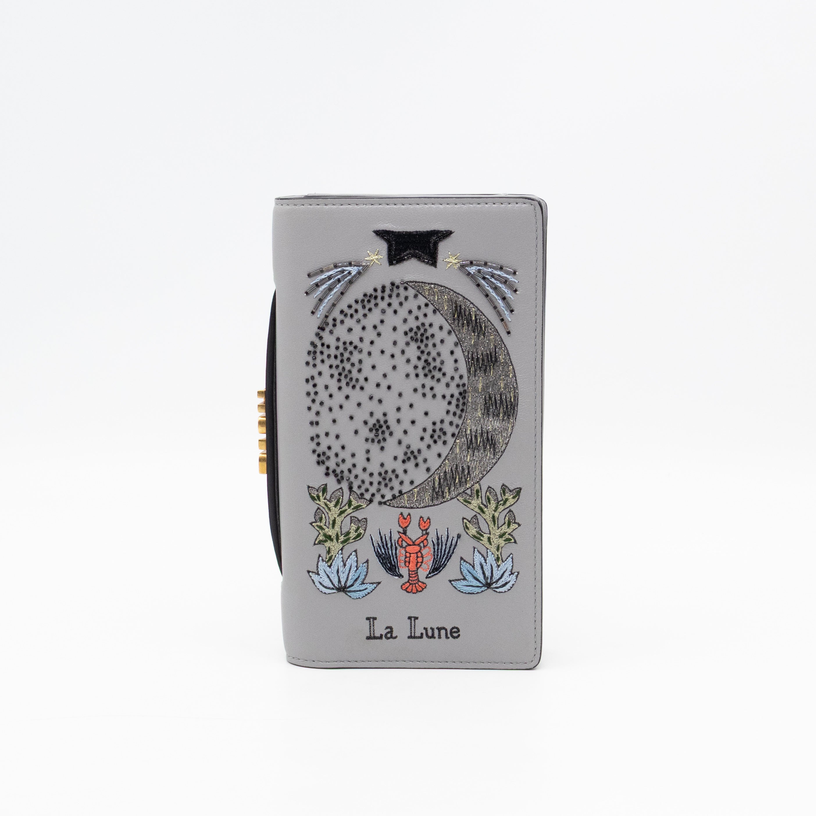 Tarot La Lune Embroidered Clutch Grey Leather