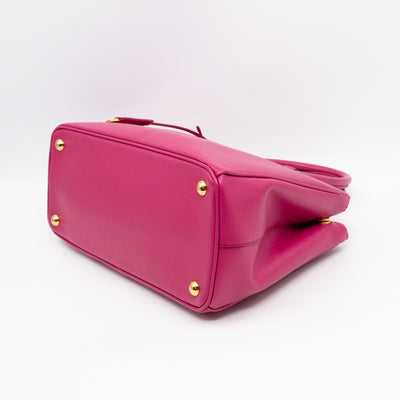 Galleria Small Double Zip Fuchsia Pink Saffiano