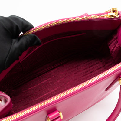 Galleria Small Double Zip Fuchsia Pink Saffiano