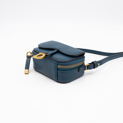 Mini Saddle Crossbody Pouch Steel Blue Leather