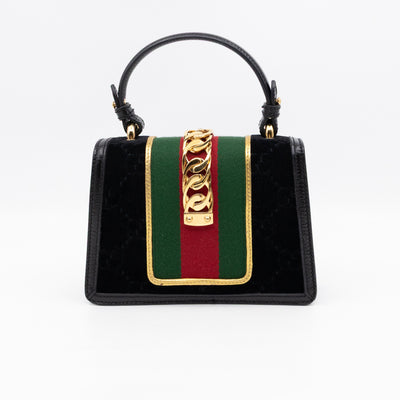 Sylvie Mini Top Handle Black Velvet Patent Leather