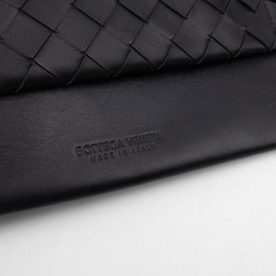 Double Pouch Crossbody Bag Black Intrecciato Leather