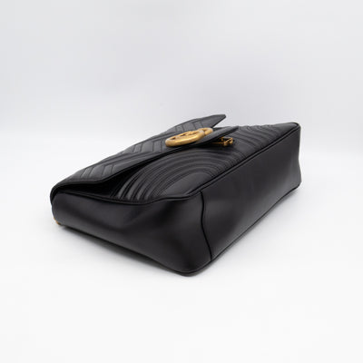GG Marmont Large Flap Shoulder Bag Black Leather