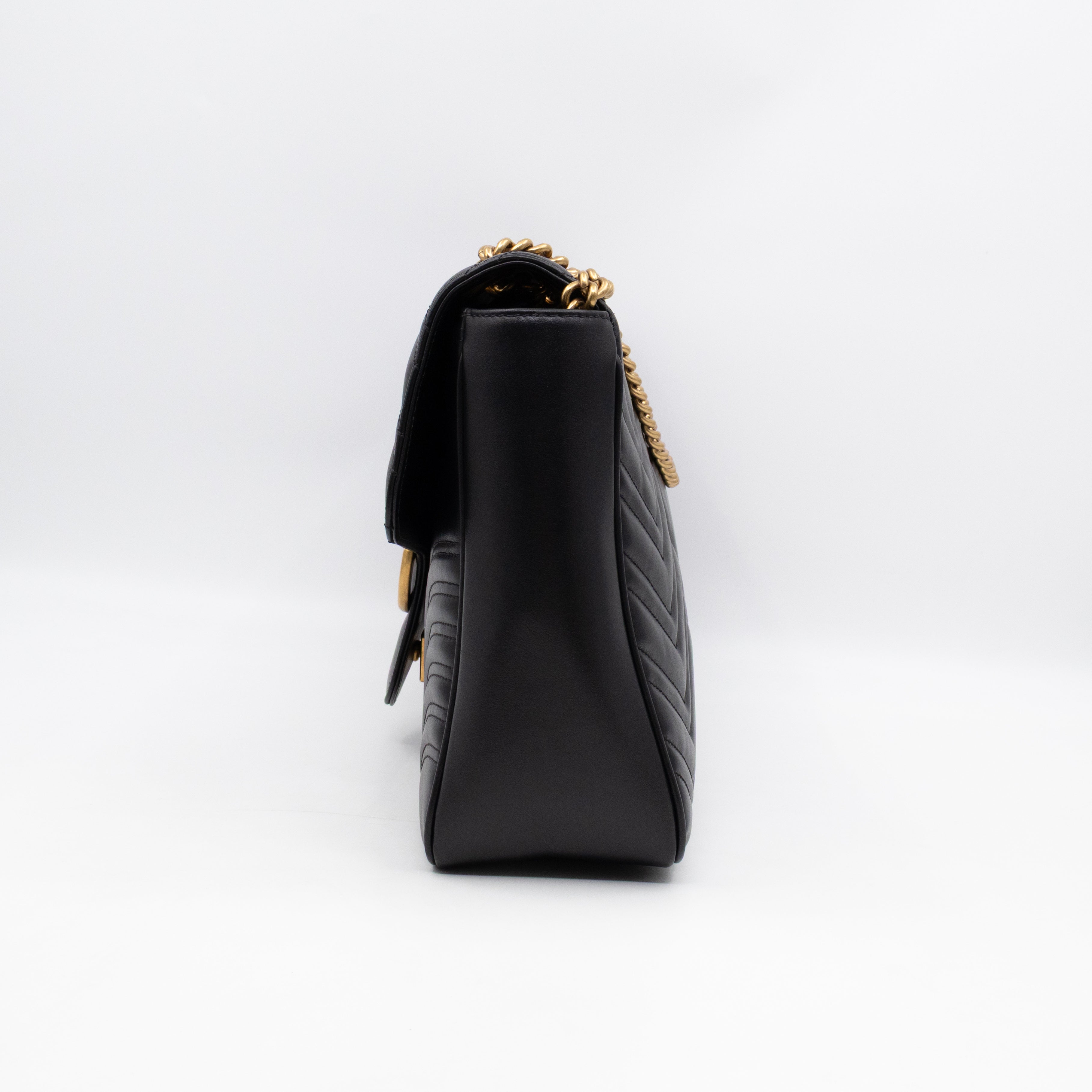 GG Marmont Large Flap Shoulder Bag Black Leather