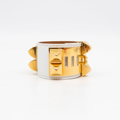 Collier de Chien Bracelet Gold & White Leather