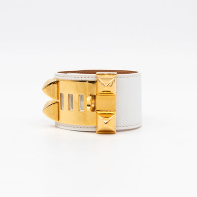 Collier de Chien Bracelet Gold & White Leather