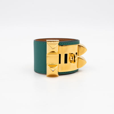 Collier de Chien Bracelet Gold & Malachite Leather