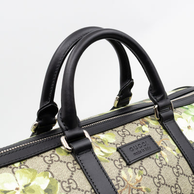 Medium Duffle Bag GG Supreme Blooms Black Leather