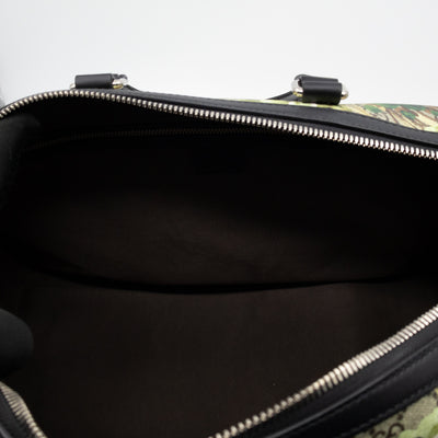 Medium Duffle Bag GG Supreme Blooms Black Leather