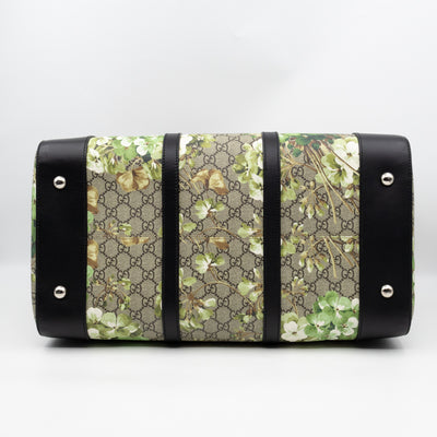 Medium Duffle Bag GG Supreme Blooms Black Leather