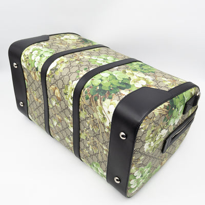 Medium Duffle Bag GG Supreme Blooms Black Leather