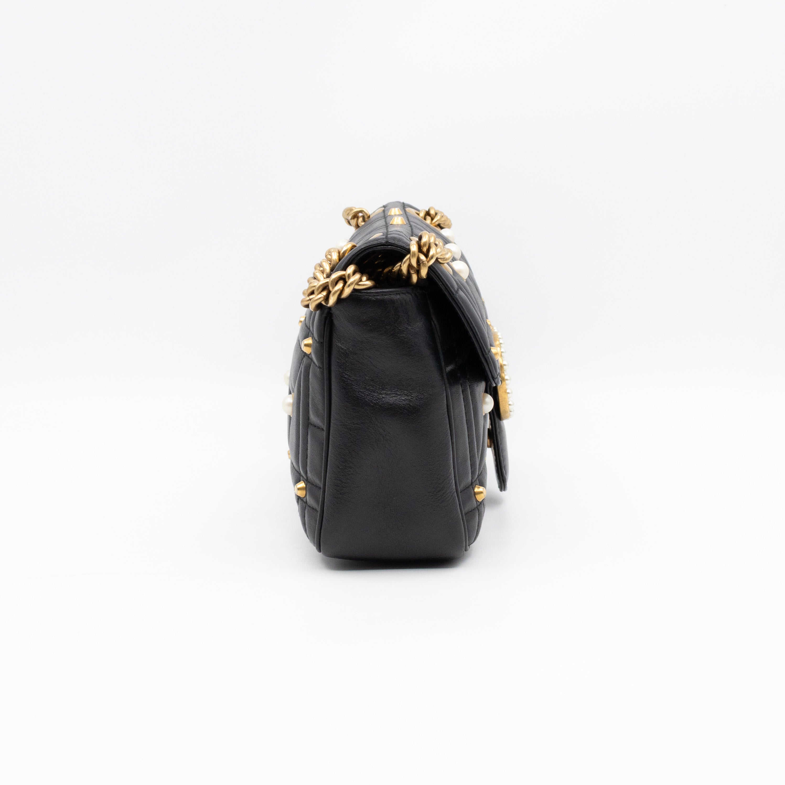 GG Marmont Medium Flap Bag Pearls Black Matelasse Leather