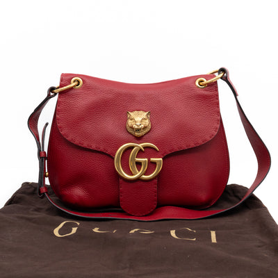 GG Marmont Flap Animalier Shoulder Bag Red Leather