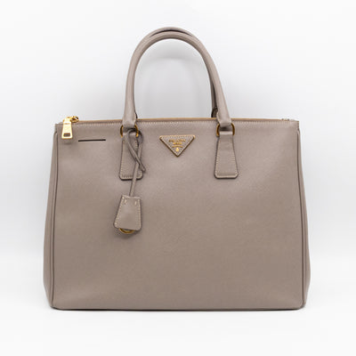 Galleria Large Double Zip Argilla Grey Saffiano Leather