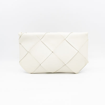 Clutch Maxi White Intrecciato Leather