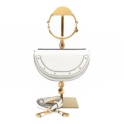 Nile Bracelet Minaudiere Crossbody Bag White Croc Embossed Leather