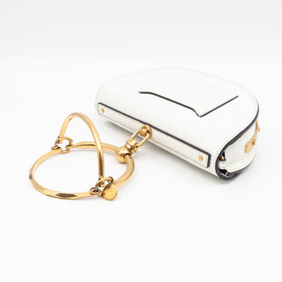 Nile Bracelet Minaudiere Crossbody Bag White Croc Embossed Leather