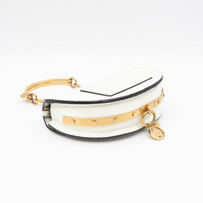 Nile Bracelet Minaudiere Crossbody Bag White Croc Embossed Leather