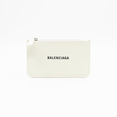 Zipped Card Holder White Leather