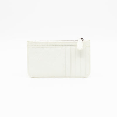Zipped Card Holder White Leather