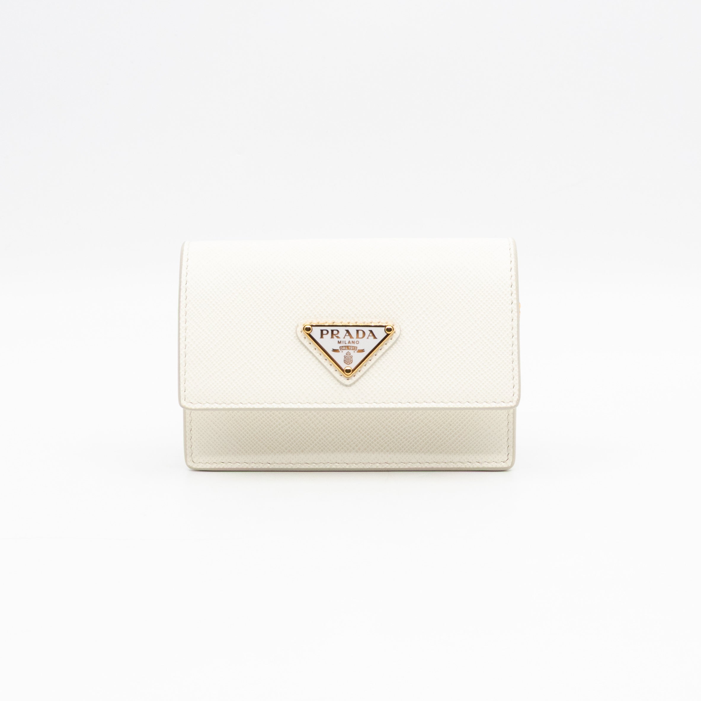 Card Holder With Chain White Saffiano Leather