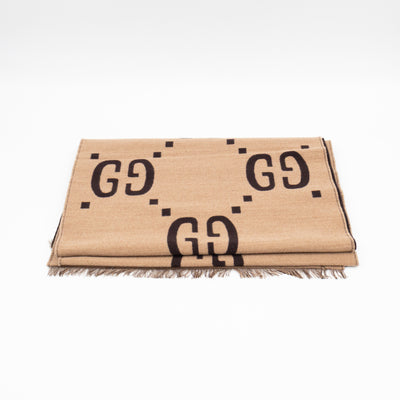 GG Jacquard Jumbo GG Wool Silk Scarf Beige