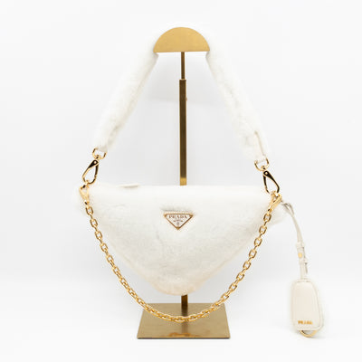 Triangle Crossbody Bag White Shearling