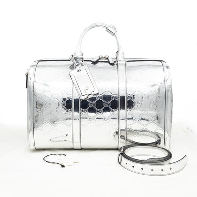 Medium Duffle Bag Metallic Silver Mirror Effect GG