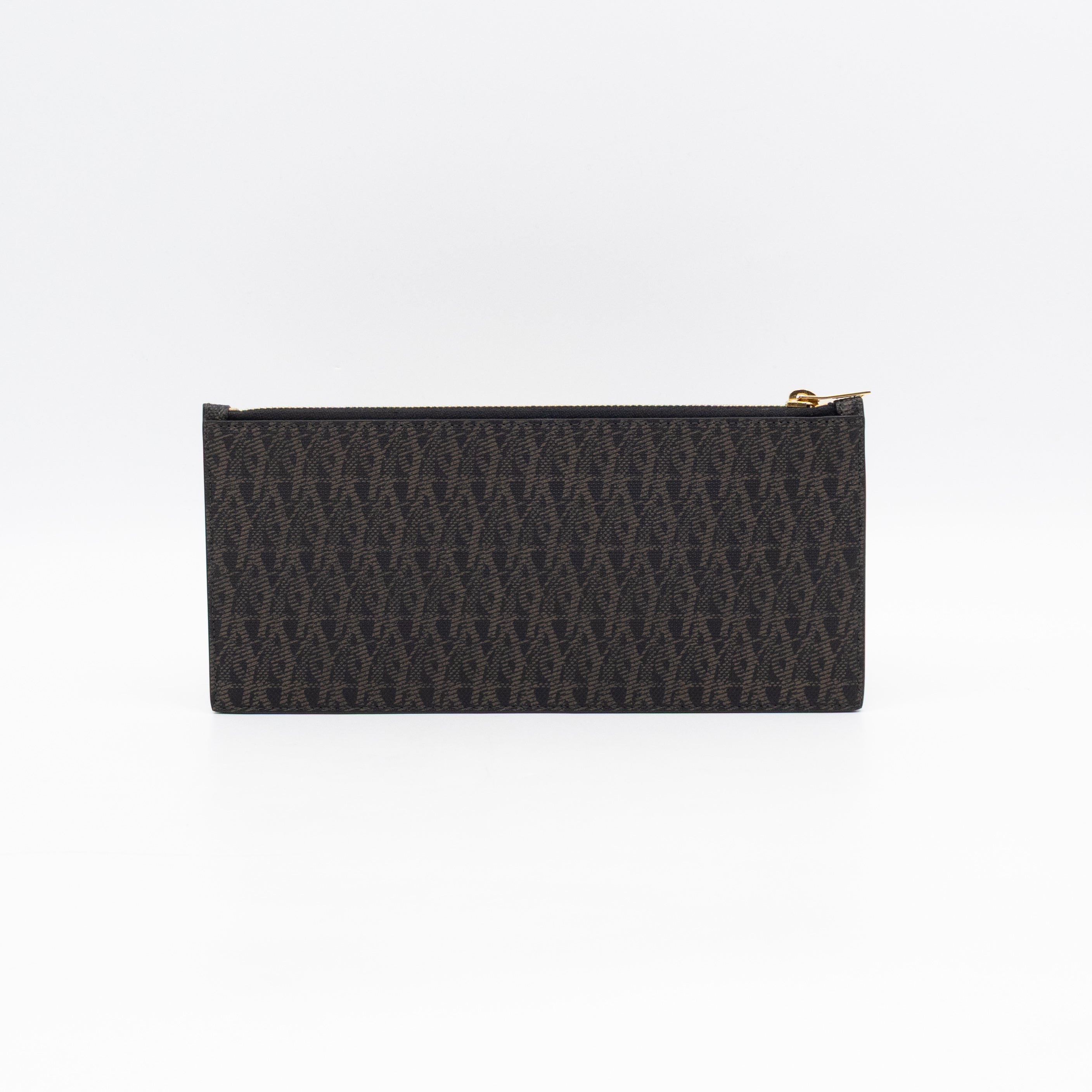 Large Zip Pouch Brown Print Black Leather