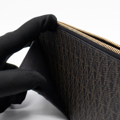 Large Zip Pouch Brown Print Black Leather