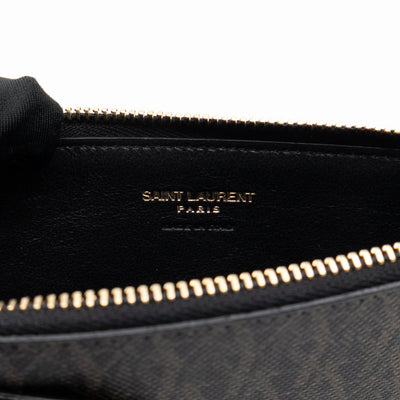 Large Zip Pouch Brown Print Black Leather