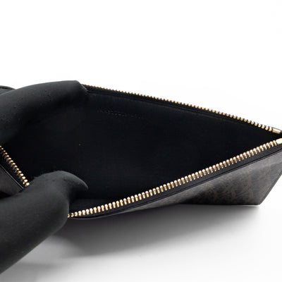 Large Zip Pouch Brown Print Black Leather
