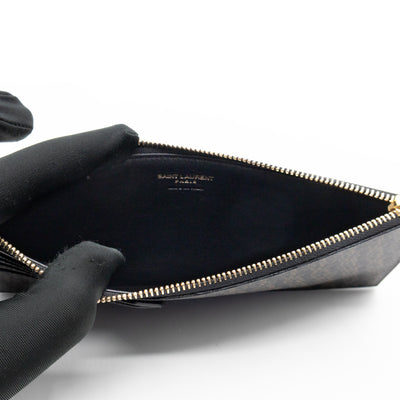 Large Zip Pouch Brown Print Black Leather