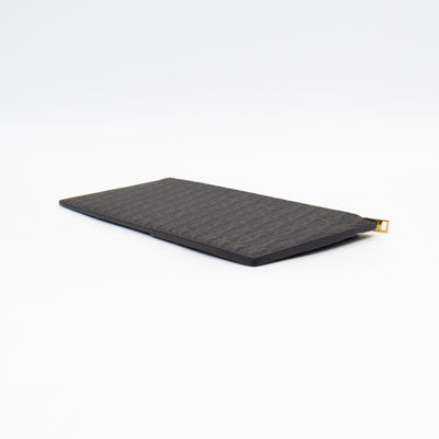Large Zip Pouch Brown Print Black Leather