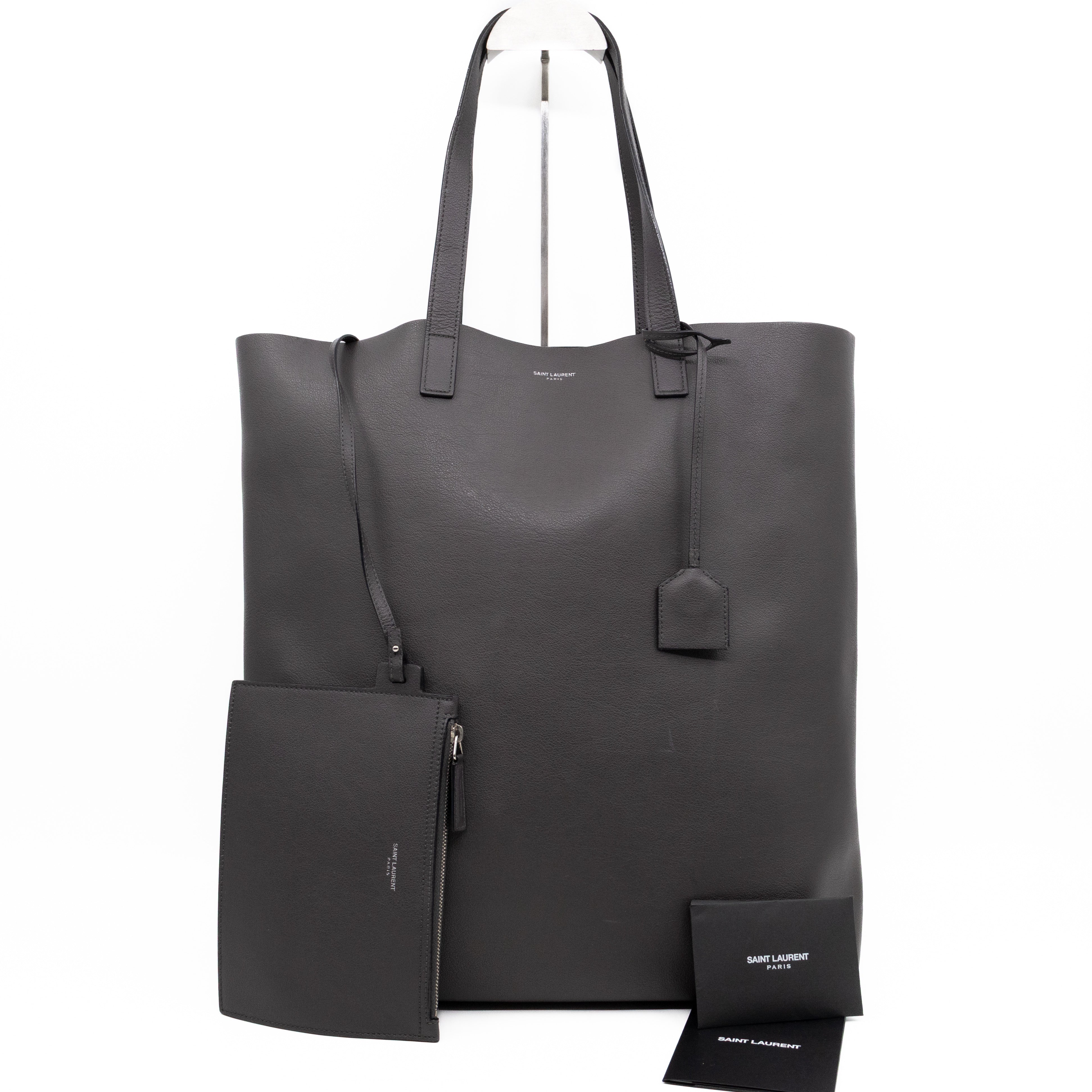 North South Large Shopping Tote Grey Leather