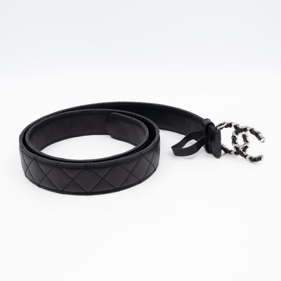 CC Leather Braided Buckle Black Quilted Caviar Belt 90 cm