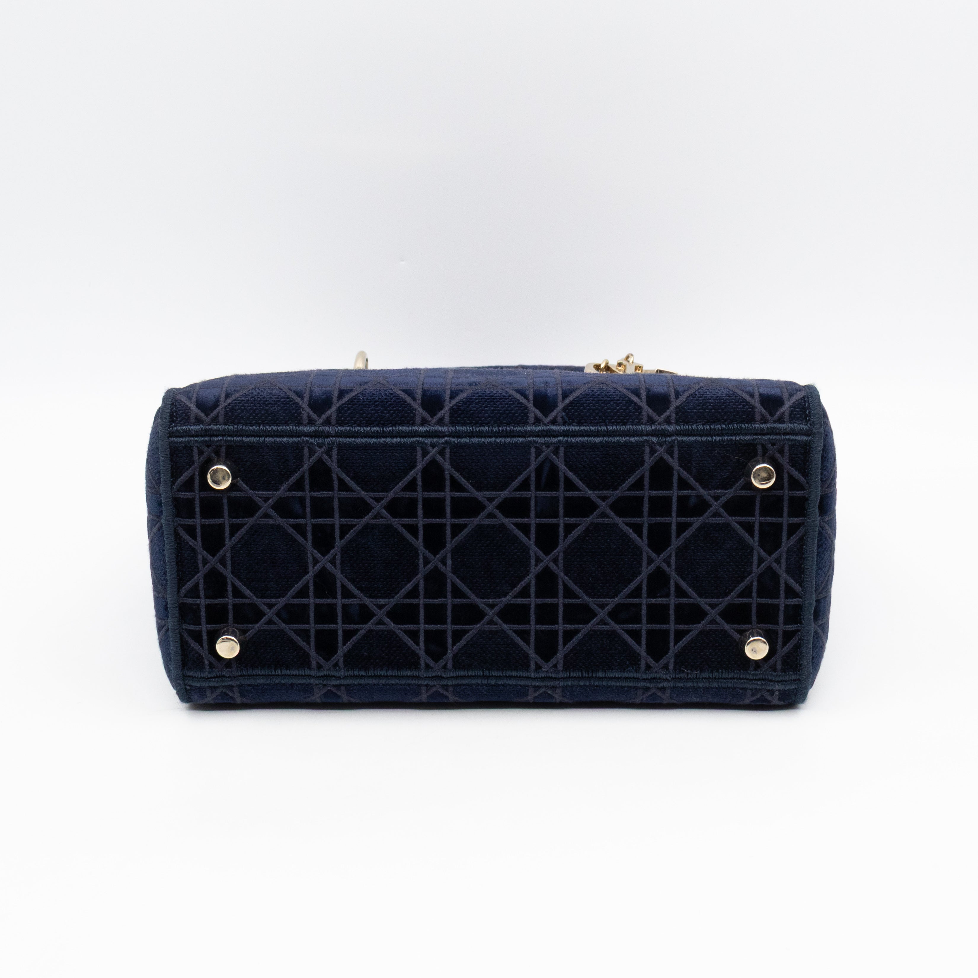 Lady D-Lite Medium Dark Blue Velvet Embroidery Cannage