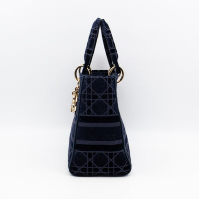 Lady D-Lite Medium Dark Blue Velvet Embroidery Cannage