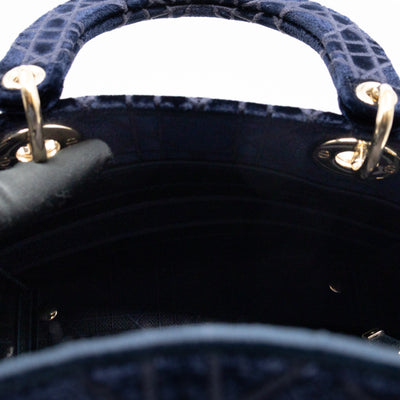 Lady D-Lite Medium Dark Blue Velvet Embroidery Cannage
