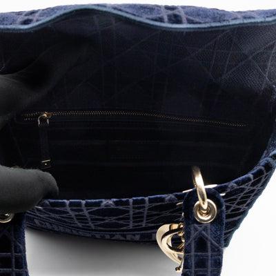 Lady D-Lite Medium Dark Blue Velvet Embroidery Cannage