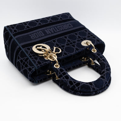 Lady D-Lite Medium Dark Blue Velvet Embroidery Cannage