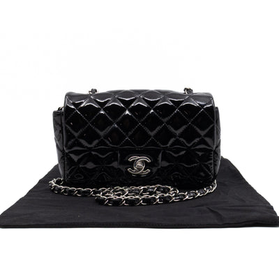 Classic Single Flap Mini Rectangular Black Patent Leather