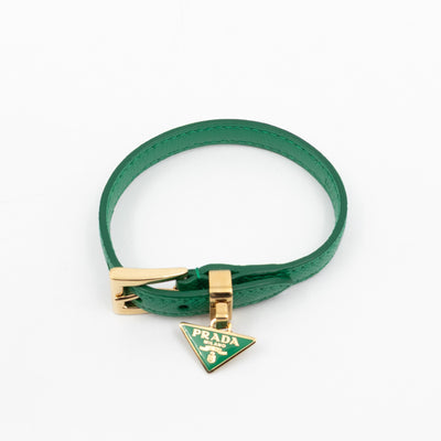 Triangle Charm Bracelet Green Leather