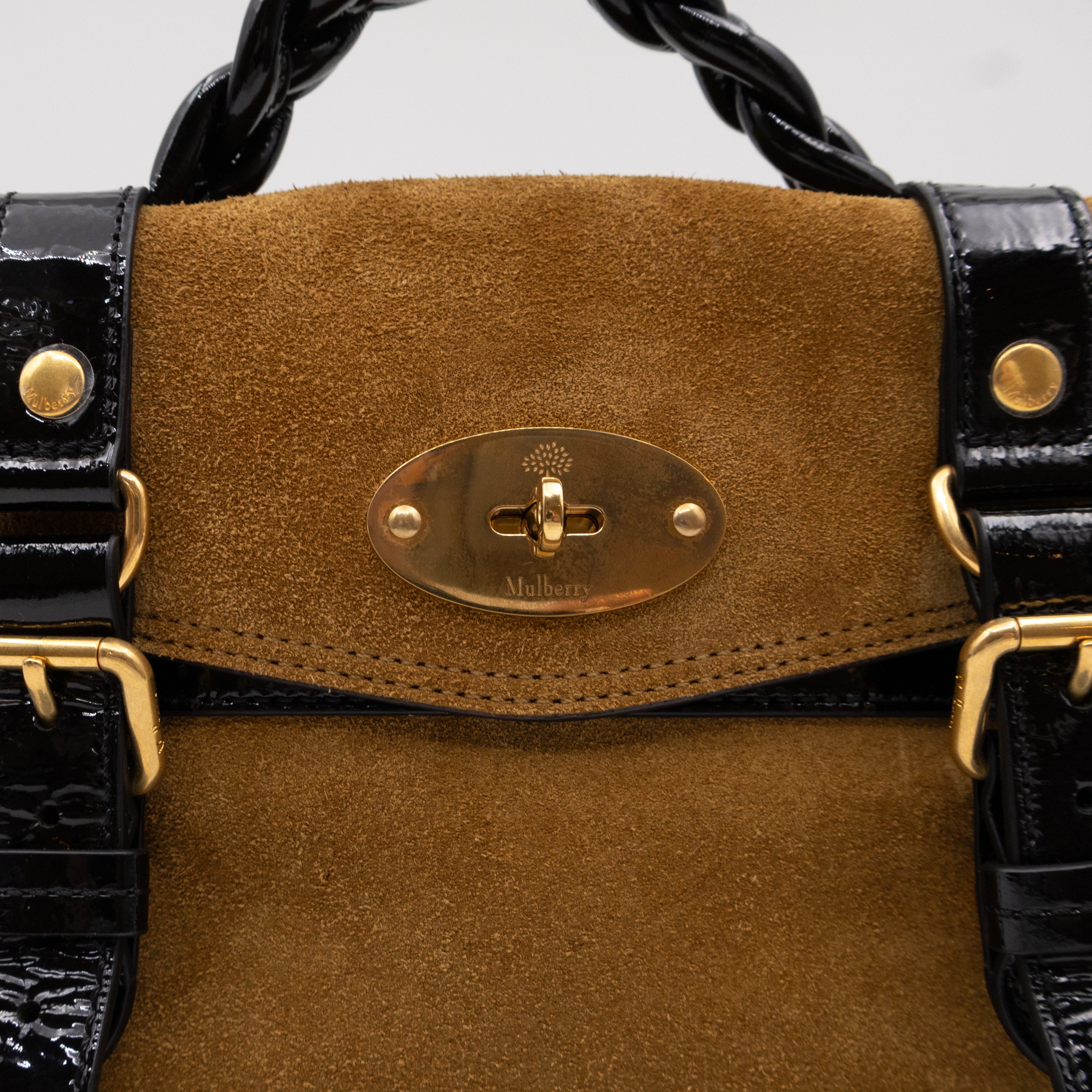 Mini Alexa Brown Suede Black Patent Leather