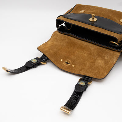 Mini Alexa Brown Suede Black Patent Leather