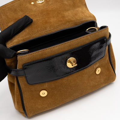 Mini Alexa Brown Suede Black Patent Leather