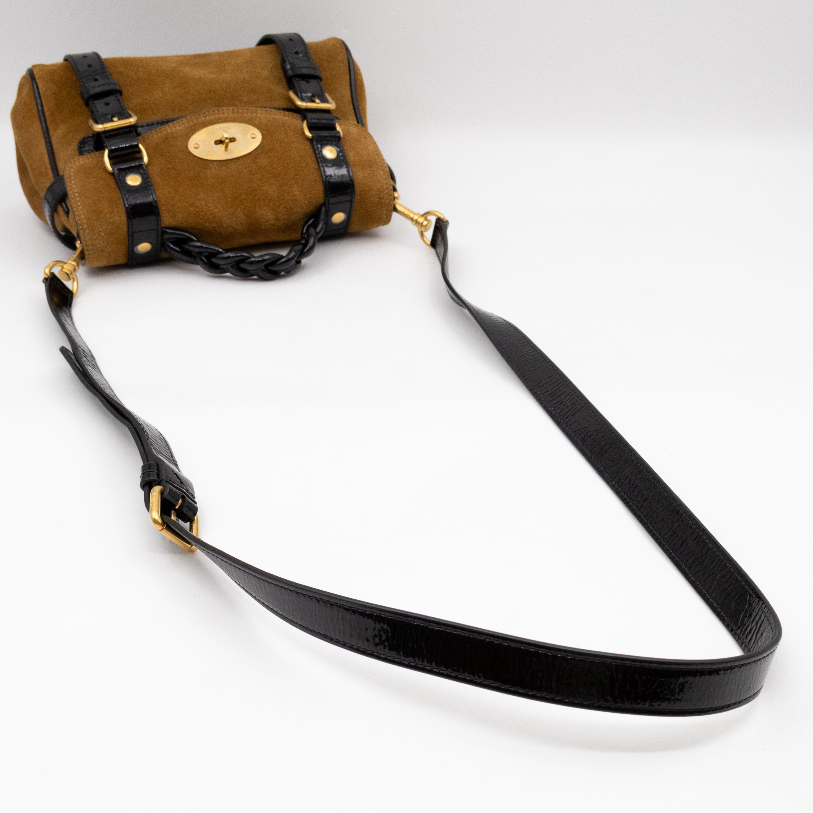 Mini Alexa Brown Suede Black Patent Leather
