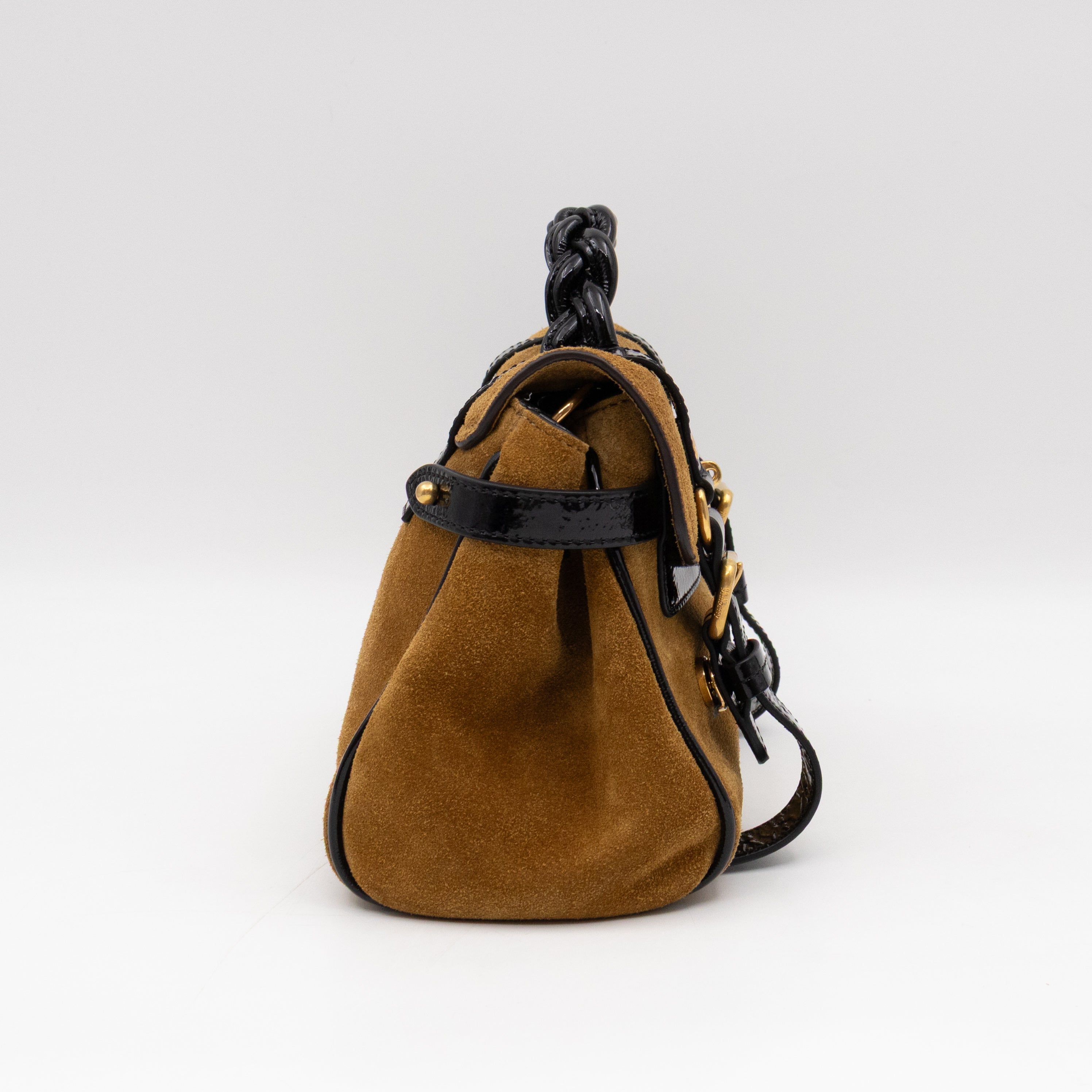 Mini Alexa Brown Suede Black Patent Leather