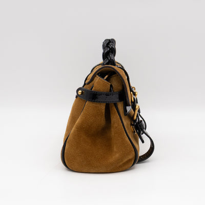 Mini Alexa Brown Suede Black Patent Leather